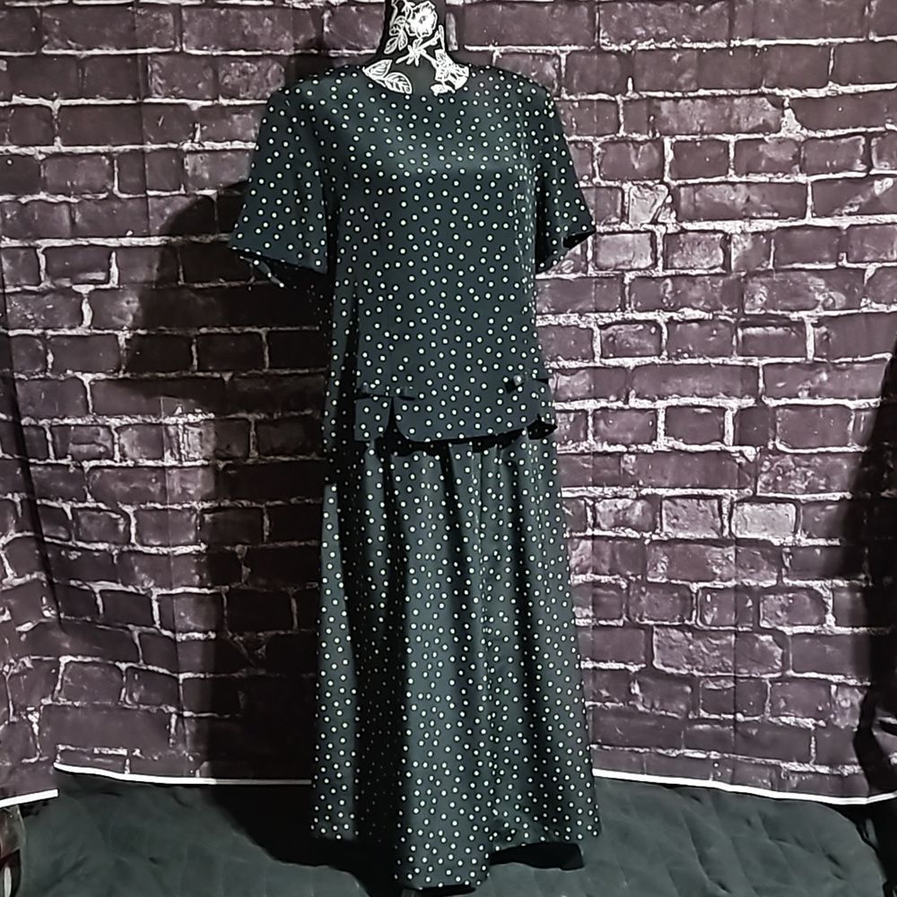 BFA Classics 2 piece polka dot short sleeve blouse & skirt. CLEARANCE